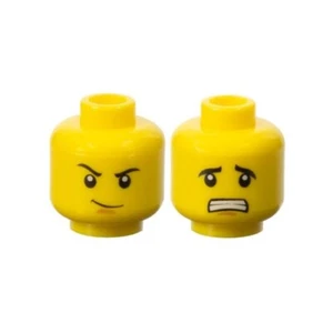 LEGO - Minifig, Head, Thin Smirk & Raised Eyebrow / Scared with Teeth - (Lloyd) - Picture 1 of 1