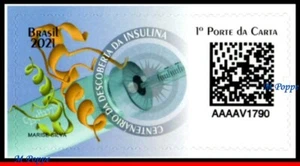 21-09 BRASILIEN 2021 CENT. VON INSULIN DISCOVERY, DIABETES, GESUNDHEIT, QR CODE, POSTFRISCH - Bild 1 von 2
