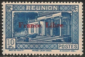 Reunion #219 (A24) - 1943 10fr Leon Dierx Museum, St. Denis Ovpt France Libre - Picture 1 of 1