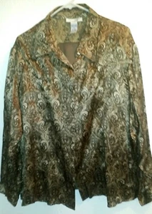 NWOT Womans 3X Silky Soft Blouse in Shades of Brn & Gray Great Under a Jacket - Bild 1 von 2