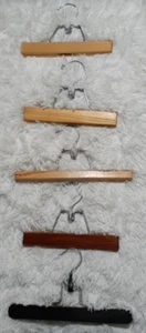 Vintage Wooden Pant Trousers Clamp Hangers Lot of 5 Light Brown Dark Brown Black - Picture 1 of 20