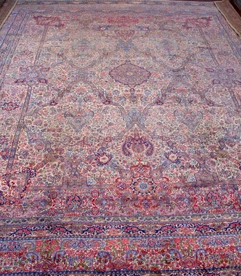 Exquisita alfombra antigua Kermann anudada a mano de lana grande calidad premium 12'9"x17' Foto 1 de 4