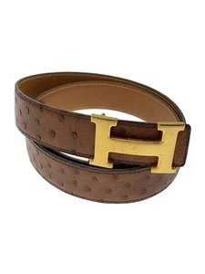 HERMES Belt Constance Ostrich Leather Brown Men - Picture 1 of 5