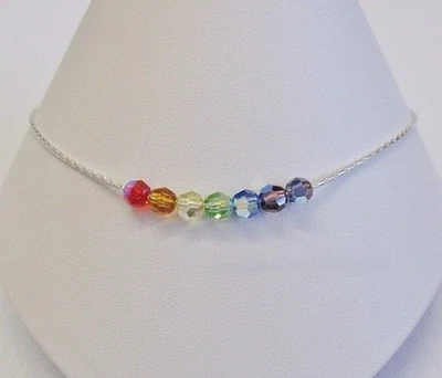 Rainbow Anklet made with Swarovski & Sterling Silver  Minimalistic Foto 1 de 4