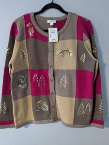 NWT Christopher & Banks Button Up Sweater Womens XL Fall/Tree Embroidered (2008) - Picture 1 of 8
