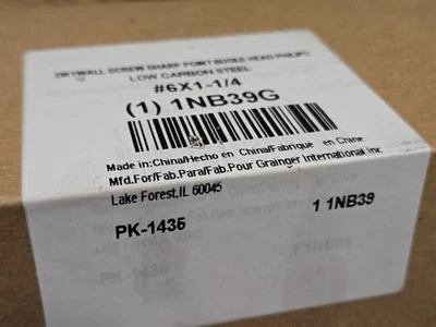 Grainger Sharp Point Bugle Head Drywall Screw Steel #6 x 1-1/4 5LBS 1NB39G Box - Image 1 of 4