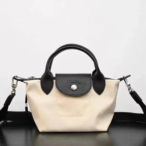 LONGCHAMP Le Pliage Nylon Tote Bag Shoulder Bag XS Beige/Black from Japan New - Picture 1 of 12