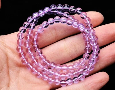Brazalete de cuentas redondas de piedras preciosas de cristal de amatista púrpura natural genuino de 6 mm Foto 1 de 4
