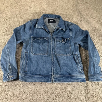 Stussy куртка мужская маленький синий гараж джинсовой ткани полный молнии света стирка Y2K - Изображение 1 из 4