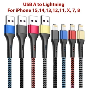 Braided Heavy Duty Fast Charger Lead USB Cable For iPhone 15 14 13 12 11 X 5-8 - Picture 1 of 16