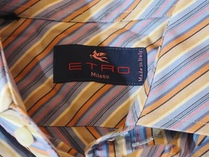 Etro Milano Italy Blue Brown Stripe Dress Shirt Size 41 16 - Picture 1 of 4