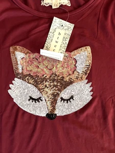 Btween Girls Size 12 Fox Shirt Short Sleeve Sequin Top Nwt RED bc9 - Picture 1 of 6
