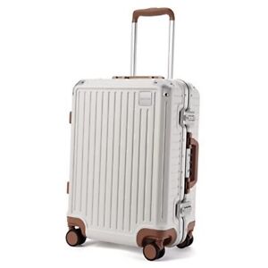 Carry on Luggage Airline Approved, Aluminum Frame Hard Shell 20 Inch Beige