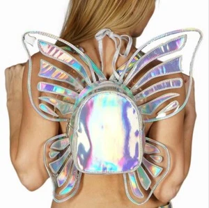 New Mini Silver Holographic Rave Festival Butterfly Women Party Backpack - Picture 1 of 3