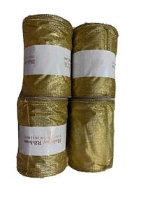 Lot 4 Gold Glitter Wired Ribbon 5.5 In 48ft   Christmas Decor. - Picture 1 of 1