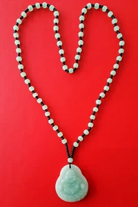 Modeschmuck Kette grüne und schwarze Perlen mit Anhänger grün Ketten Länge 63cm - Bild 1 von 2