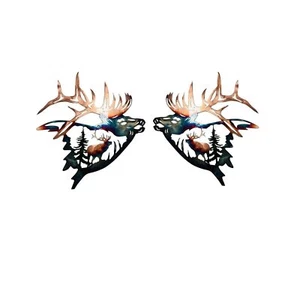 2pcs Rustic Metal Elk Wall Art Decor For Room Home Decorrustic Cabin Dรฉcor Fini - Picture 1 of 6