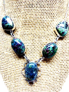 DRAGON BLOOD AGATE SEMI PRECIOUS GEMSTONE NECKLACE, 925 SILVER SETTING - Picture 1 of 6