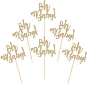 36-Piece Oh Baby Cupcake Toppers - Light Gold Gender Reveal Party Decorations fo