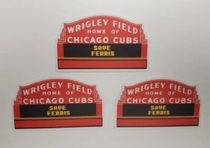 Vintage looking retro WRIGLEY FIELD SAVE FERRIS mini stickers 3 pack lot - Picture 1 of 9