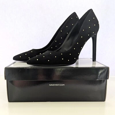 NIB Nine West Tiger Shark Black Suede Studded Pointed Toe Pumps Size 8.5 M - Image 1 of 4