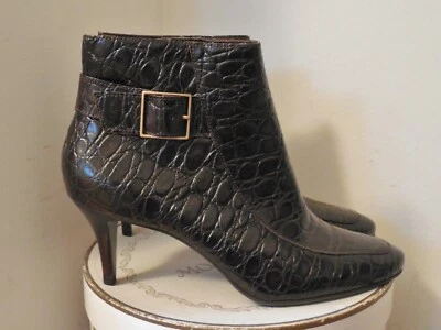 TALBOTS Brown Moc Croc Leather Zip Ankle Boots Heels - 8 B - NEW - NWOB - Image 1 of 4