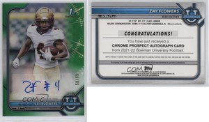 2021-22 Bowman University Chrome Prospect Green Refractor /99 Zay Flowers Auto