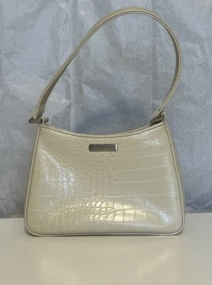 Vintage 90’s Y2K 2000’s Cream Nine West shoulder mini bag purse Faux Croc 8”x6” - Image 1 of 4