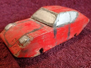 VINTAGE HANDMADE RED PAINT WOOD TOY CAR FOLK ART FINLAND FINNISH - Picture 1 of 4