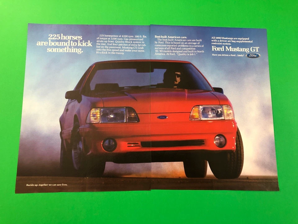 1990 FORD MUSTANG GT VINTAGE ORIGINAL PRINT AD PRINTED ADVERTISEMENT 2 PAGE - Image 1 of 1