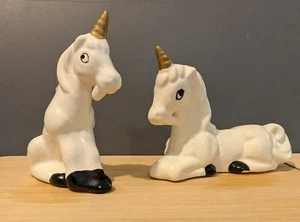 Vintage Unicorn Figurines Set Of 2 Anthropomorphic Faces Porcelain Unicorns  - Picture 1 of 14