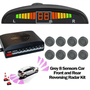 8 Sensors Grey Car Rear Reverse Reversing Parking Sensor Buzzer Alarm Kit - Picture 1 of 9
