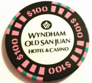 $100 WYNDHAM NEGRO ROSA Casino Chip ANTIGUO SAN JUAN Puerto Puerto Rico Bud Jones - Imagen 1 de 2