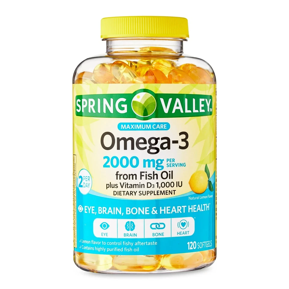 Spring Valley Omega-3 Fish Oil Plus Vitamin D3 Softgels 120 Count