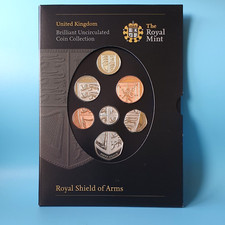 2008 Royal Mint UK BU Annual 7-Coin Set First Royal Shield Of Arms 50p - 1p + £1