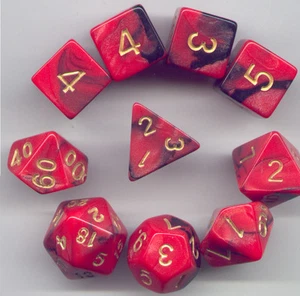 NEW RPG Dice 10pc - Twisted Black-Salmon- 1 @ D4 D8 D10 D12 D20 D00-10 & 4 D6 - Picture 1 of 1