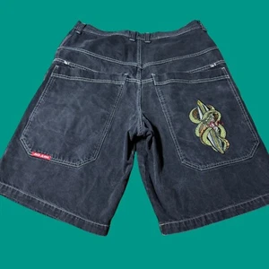 JNCO Snake Surfboard Vintage 90s Y2K Black Baggy Jorts Jean Shorts Size 40 - Picture 1 of 12