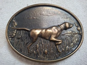 Vintage Hunting Dog Pointing in Field Solid Brass BTS Belt Buckle Made in USA  - Picture 1 of 9