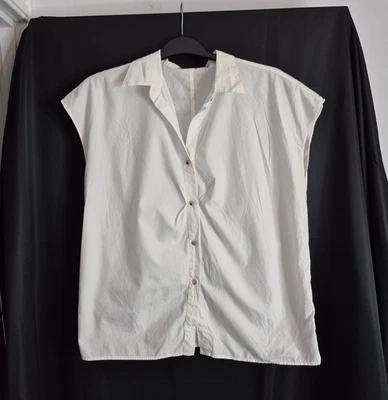 Jenni Kayne Sz Medium White Cotton Poplin Gathered Button Down Tank Top Blouse - Image 1 of 4