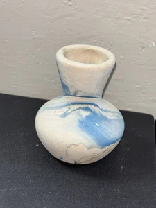 Nemadji Mini Vase Marbleized Beige Blue Brow Vtg Pottery Swirled Southwestern - Picture 1 of 7