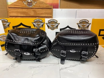 OEM Genuine Harley Softail Heritage Studded Black Leather Saddlebags - Image 1 of 4