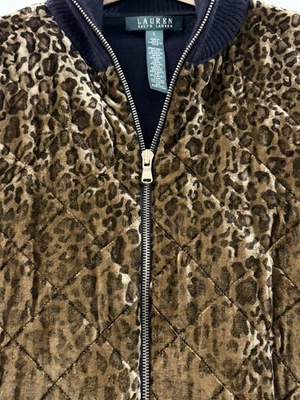 LAUREN RALPH LAUREN Suéter Chaqueta Cárdigan Leopardo Acolchado Terciopelo Lana Seda (L) Foto 1 de 4