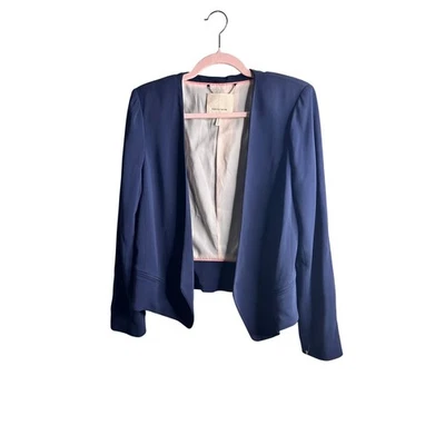 Chaqueta Blazer Rebecca Taylor Azul Marino Frente Abierto Sin Cuello Talla 8 Foto 1 de 4