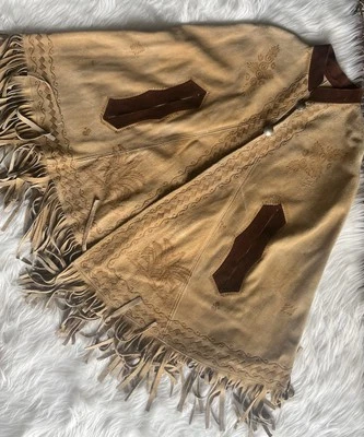 Poncho gallo vintage de gamuza marrón mexicano  Foto 1 de 4