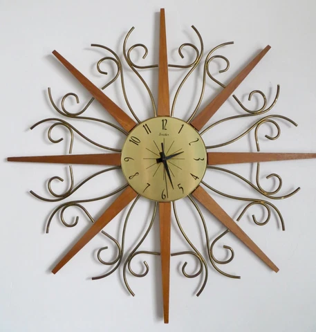 VTG. 1960's  MID CENTURY MODERN SNIDER 22" STARBURST - SUNBURST WALL CLOCK Cover