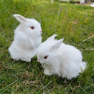 Pack of 2 Easter Rabbits Figurines Mini Furry Bunnies for Basket/Baby Shower ... - Picture 1 of 9