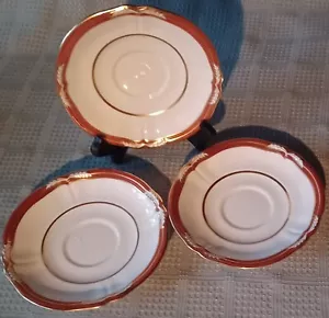 3 Spode Saucers Lot Chancellor Y7921 Reddish Orange White w/ Gold Trim England - Picture 1 of 10