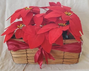 Christmas Basket w/Artificial Poinsettia Bow Knot Special Design Gift Flower - Picture 1 of 1