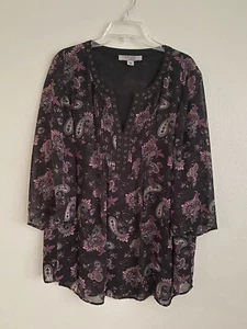 Ruff Hewn Grey Womens Size 2X Purple Black Paisley Print Chiffon Tunic Top - Picture 1 of 11
