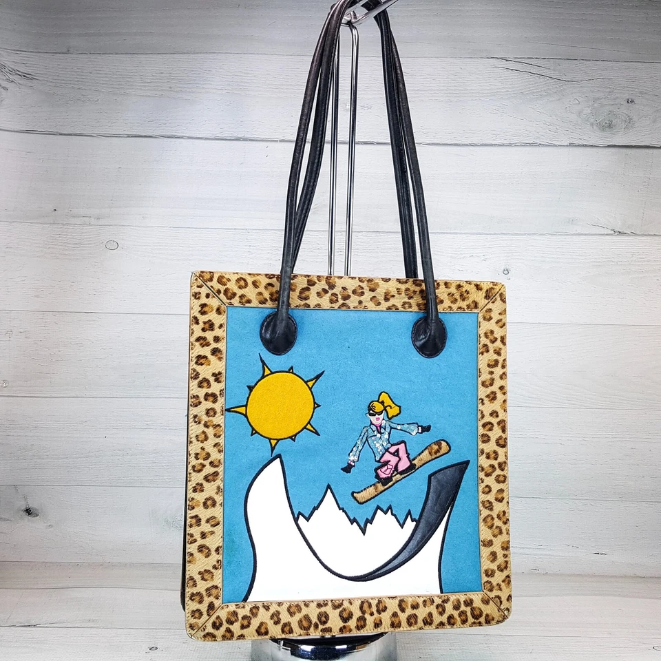 Nicole Miller Snowboarder Niña Novedad Cuero 12 x 11" Cartera Bolso Borde Pelo de becerro Foto 1 de 4